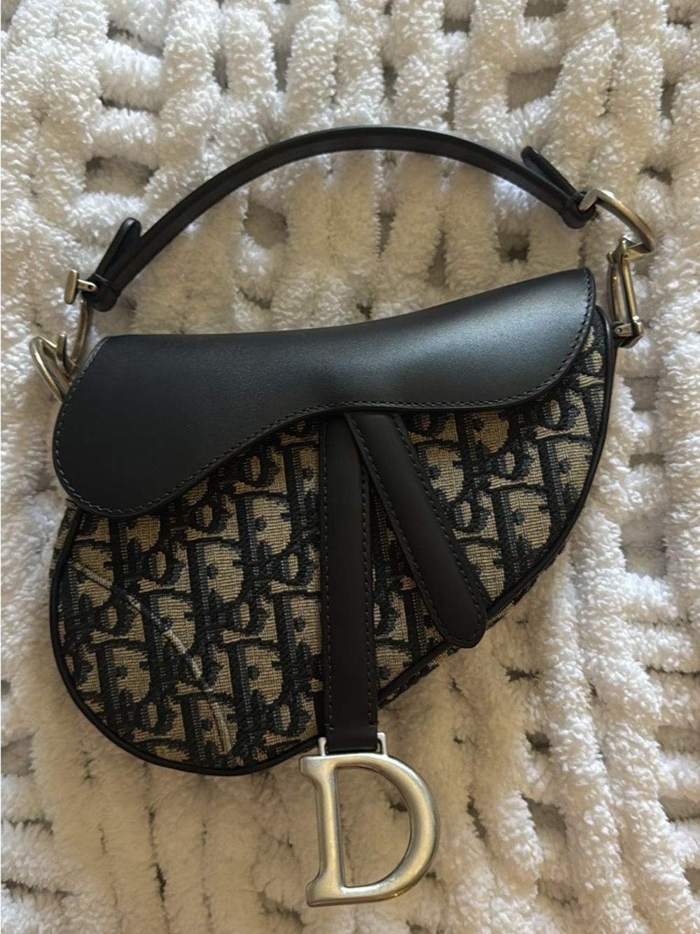 Dior Black and Beige Saddle Bag with Monogram